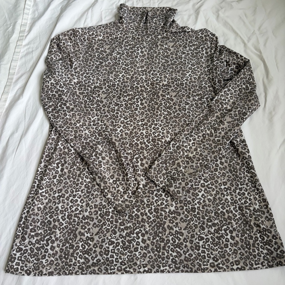J.McLaughlin Leopard Print Top Large Brown Tan Long Sleeve Turtleneck Tunic